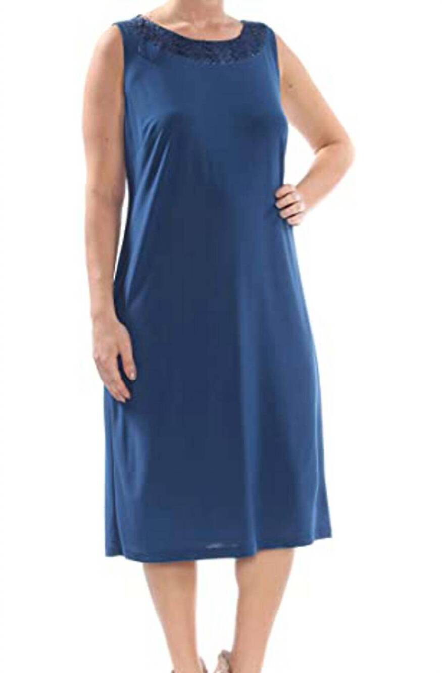 NEW R&M RICHARDS women's plus size scalloped laced duster length dress in indigo